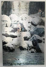 Load image into Gallery viewer, 4 Swimmers on the Rocks, Cinque Terre, Italy, Ink on Metal Limited Edition Print, 18" x 12"-rachaelgrad-12" x 18"-rachaelgrad artsy gifts colorful artwork multicolor