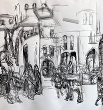 Load image into Gallery viewer, detail of  After the Plague Party Painting by artist Rachael Grad