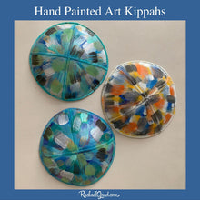 Load image into Gallery viewer, Hand Painted Kippahs, Custom Made Jewish Kippot, Personalized Bar Mitzvah Gift for Boys Yarmulkes, Skullcaps Gifts for Chanukah Abstract Art by Artist Rachael Grad