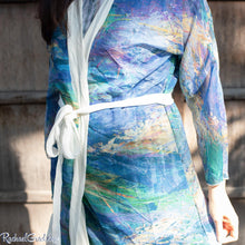 Load image into Gallery viewer, Artist Rachael Grad in purple yellow floral bathrobe