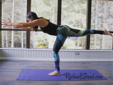 Load image into Gallery viewer, Black Abstract Art Legging in Max Style by Artist Rachael Grad, balance pose