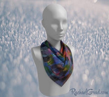 Load image into Gallery viewer, Blue Purple Artist Scarf by Toronto Artist Rachael Grad in 26" x 26"