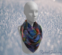 Load image into Gallery viewer, Blue Purple Artist Scarf by Toronto Artist Rachael Grad in 36" x 36"