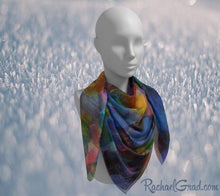 Load image into Gallery viewer, Blue Purple Artist Scarf by Toronto Artist Rachael Grad in 50&quot; x 50&quot;