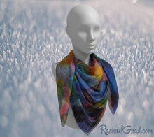 Load image into Gallery viewer, Blue Purple Artist Scarf by Toronto Artist Rachael Grad in 50" x 50"