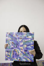 Load image into Gallery viewer, Blue Green Abstract Flowers 1 Painting, 2019, 18” x 18” held by Toronto Artist Rachael Grad