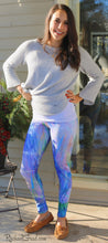 Load image into Gallery viewer, Mommy and Me Matching Blue Leggings, Mom and Daughter Art Pants Tights on Jess smiling