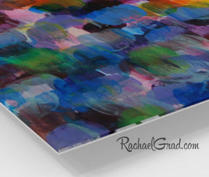 Colorful Abstract Art | Blue Purple Artwork | Colourful Square Art Prints | High Shine Artwork for Home or Office Decor Colourful Art Prints corner closeup by Artist Rachael Grad