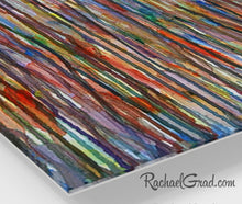 Load image into Gallery viewer, Colorful Abstract Prints | 24 x 20 High Gloss Abstract Art, Corner Closeup Striped Artwork Green Blue Red Yellow Purple Multicolor Lines Artwork Wall Decor by Toronto Artist Rachael Grad