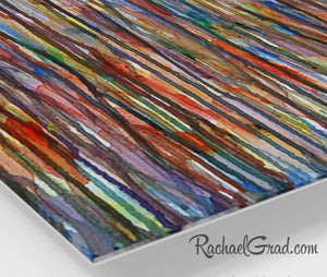 Colorful Abstract Prints | 24 x 20 High Gloss Abstract Art, Corner Closeup Striped Artwork Green Blue Red Yellow Purple Multicolor Lines Artwork Wall Decor by Toronto Artist Rachael Grad
