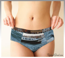 Load image into Gallery viewer, Dogs Swimming Venice, Italy Funny Womens Briefs Underwear Rachael Grad on model front view