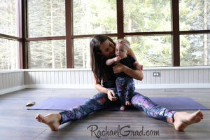 Jess and Baby Rachel in Matching Alex Leggings by Artist Rachael Grad, sitting on floor