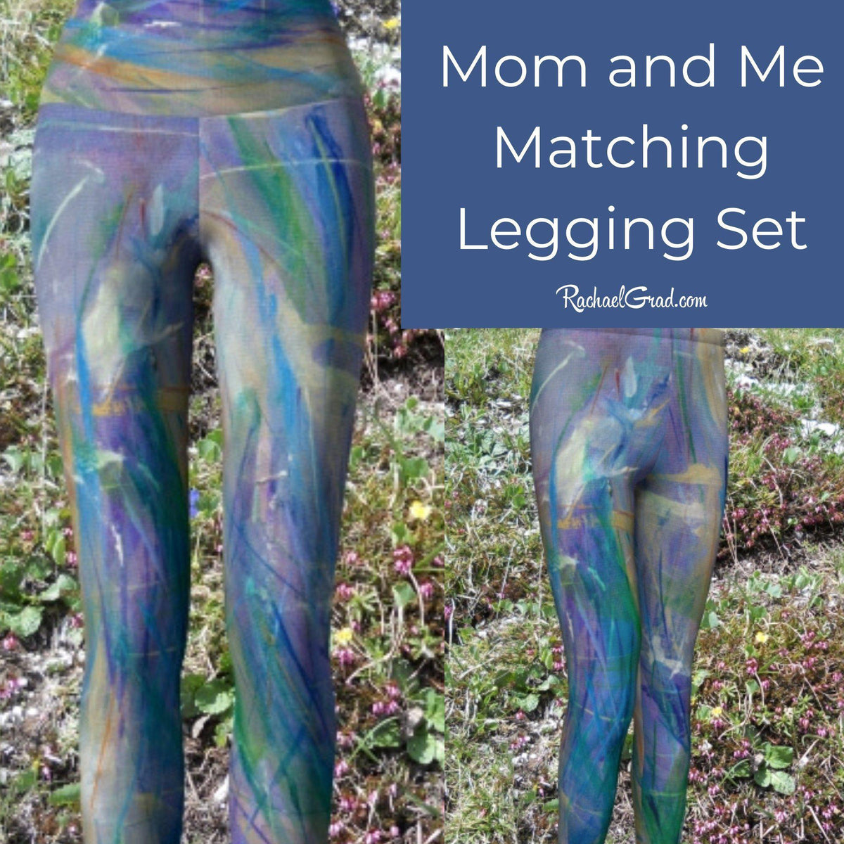 Mommy and Me Matching Blue Leggings, Mom and Daughter Art