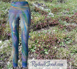 Maia Women's leggings in blue by Toronto artist Rachael Grad front of pants