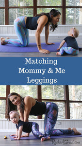 Matching Mommy and Me Leggings with Abstract Art Prints by Artist Rachael Grad teal lines