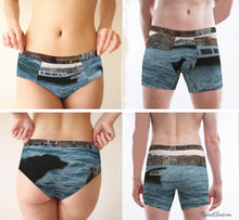 Load image into Gallery viewer, MatchingUndies for Her and Him Venice Italy Dogs Swimming by Artist Rachael Grad on models