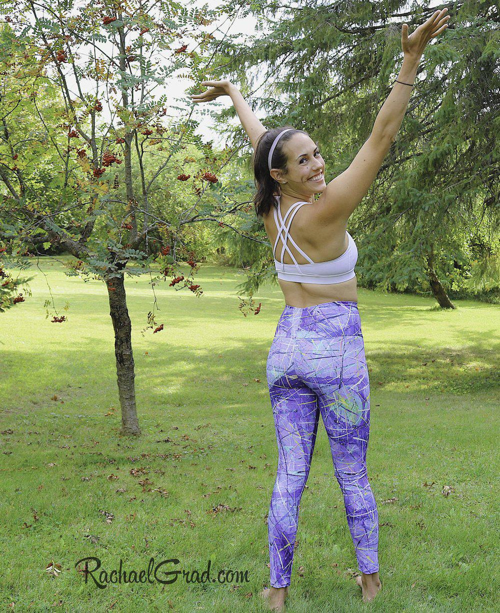 Jen-Jen Purple Yoga Leggings Abstract Art Pattern by Rachael Grad