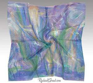 Purple Floral Art Scarf by Artist Rachael Grad full view, 50" square scarves