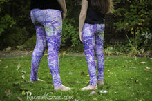 Load image into Gallery viewer, Purple Leggings with Abstract Art by Artist Rachael Grad on mom and daughter back