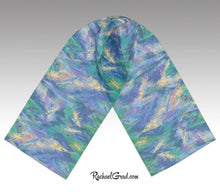 Load image into Gallery viewer, Purple Yellow Wild Flowers Abstract Art Scarf by Toronto Artist Rachael Grad folded full view