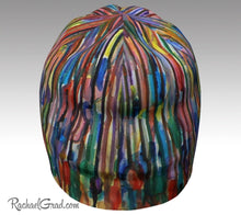 Load image into Gallery viewer, Winter Hat Beanie with Colorful Stripes Toque Women, Kids Beanie Hat Multicolor Art Hats Beanie Women Colorful Hats for Her, Winter Gifts by Toronto Artist Rachael Grad top front view