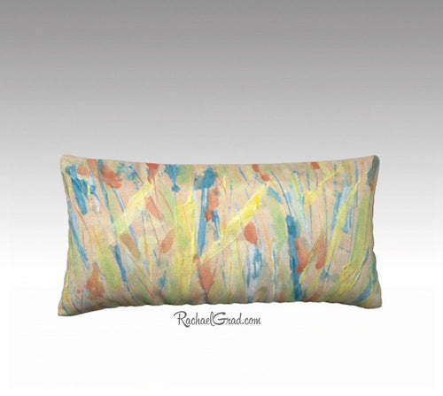 Yellow Grass Abstract Art Long Pillowcase Toronto Artist Rachael Grad front view