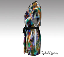 Load image into Gallery viewer, Black Kimono Bathrobe | Black Robe | Original Black Abstract Art | Brides Kimono Robes Side View by Artist Rachael Grad
