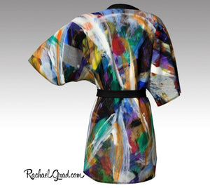 Abstract Art Black Kimono Robe by Artist Rachael Grad Canadian Made Luxury Bathrobe back view canada