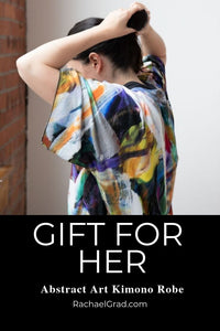 gift for her abstract art kimono robe by artist Rachael Grad artwork bathrobe
