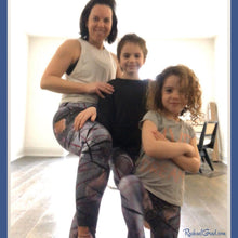 Load image into Gallery viewer, black and purple abstract art leggings by artist Rachael Grad