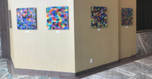 Load image into Gallery viewer, Colorful Abstract Multicolor Acrylic Art Print in Blues, Purples & Multicolors by Artist Rachael Grad on view at the Hilton Toronto/Markham Suites
