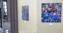 Load image into Gallery viewer, Colorful Abstract Multicolor Acrylic Art Print in Blues, Purples &amp; Multicolors by Artist Rachael Grad on view at the Hilton Toronto/Markham Suites