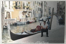 Load image into Gallery viewer, Gondolier Resting, Venice, Italy, Ink on Metal Limited Edition Print, 12&quot; x 18&quot;-rachaelgrad-18&quot; x 12&quot;-rachaelgrad artsy gifts colorful artwork multicolor