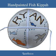 Load image into Gallery viewer, baby kippah with handpainted fish art by Toronto artist Rachael Grad