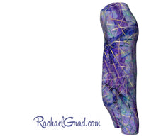 Load image into Gallery viewer, capri leggings with purple art by Canadian artist rachael grad