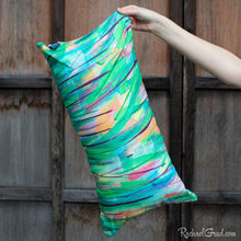 Load image into Gallery viewer, green pillow 24 x 12 by Toronto Artist Rachael Grad in hand front view
