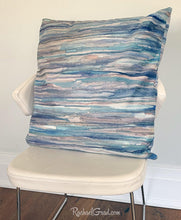 Load image into Gallery viewer, Pillowcase in Large 22" x 22" with striped art by Artist Rachael Grad on chair