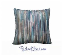 Load image into Gallery viewer, grey blue striped square 20 x 20 pillowcase by Toronto artist Rachael Grad