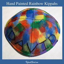 Load image into Gallery viewer, handpainted rainbow kippah for David by artist Rachael Grad