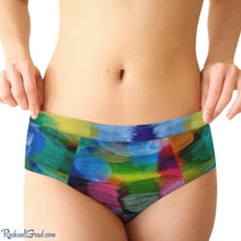 Load image into Gallery viewer, rainbow Women's Briefs by Artist Rachael Grad front on model RachaelGrad.com