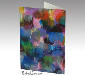 Carte de note, Ensemble de 3 Cartes de correspondance d'art abstrait, papier à lettres, Bleu Violet Coloré Papier recyclé Vide à l'intérieur by Artist Rachael Grad