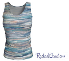 Load image into Gallery viewer, tank top with blue grey stripes by Toronto Artist Rachael Grad side