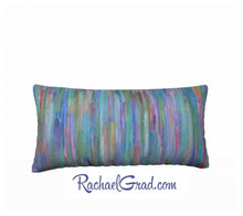 Load image into Gallery viewer, 24 x 12 pillowcase with blue multicolor stripes art by artist Rachael Grad