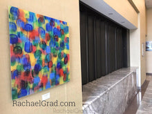 Load image into Gallery viewer, Yellow blue green Multicolor High Gloss Abstract Art with in 4 Square Sizes on wall markham hotel rachael grad 