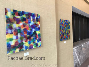 Yellow and Purple Multicolor High Gloss Abstract Art with in 4 Square Sizes preview rachael grad on wall