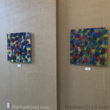 Load image into Gallery viewer, Dot Series Wall Art 2 Yellow and Blue Multicolor, Colorful Abstract Square Acrylic Art Print hanging in the Hilton Toronto/Markham Suites Conference Centre & Spa main floor