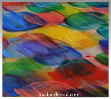 Load image into Gallery viewer, Dot Series Wall Art 2 Yellow and Blue Multicolor, Colorful Abstract Square Acrylic Art Print by artist Rachael Grad hanging in the Hilton Toronto/Markham Suites Conference Centre & Spa main floor