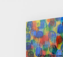Load image into Gallery viewer, Dot Series Wall Art 2 Yellow and Blue Multicolor, Colorful Abstract Square Acrylic Art Print by artist Rachael Grad hanging in the Hilton Toronto/Markham Suites Conference Centre & Spa main floor