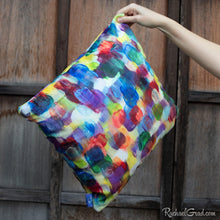 Load image into Gallery viewer, yellow purple pillow 18 x 18 by Toronto Artist Racheal Grad