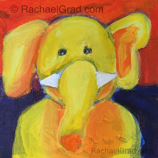 Three Small Elephant Paintings in Bright Colors